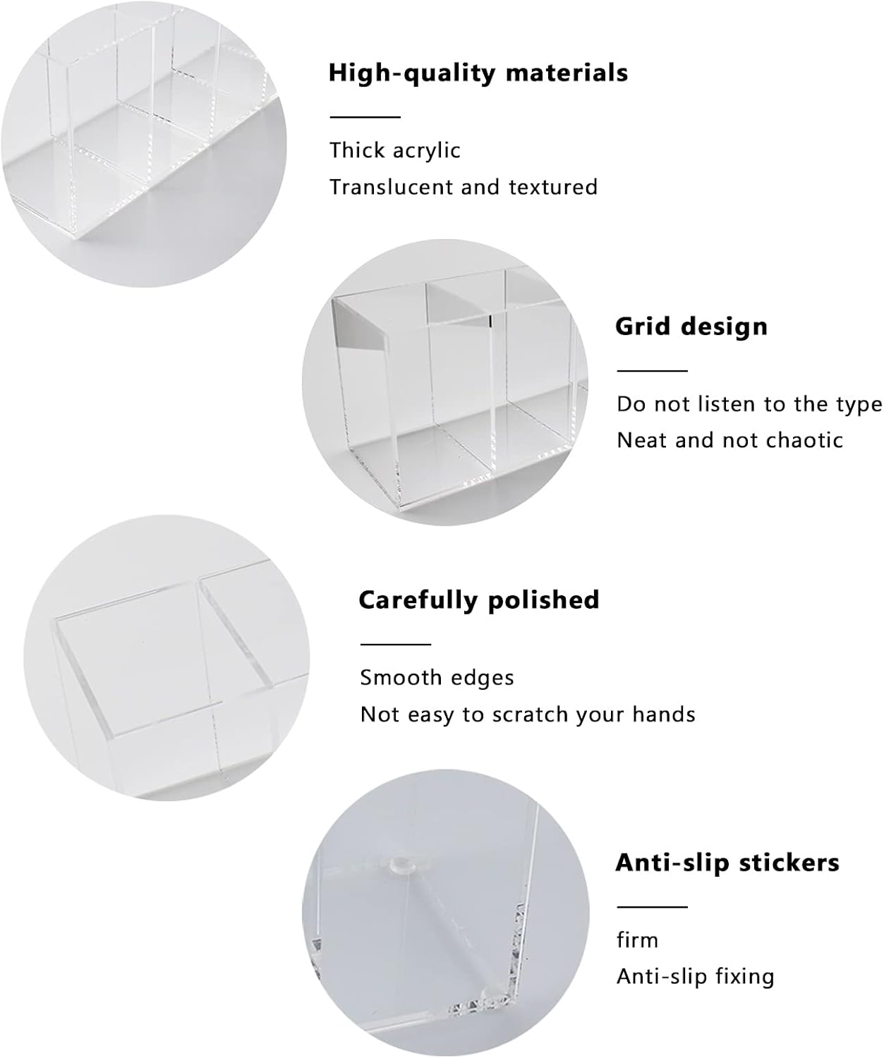 QPEY Acrylic Pen Holder 4 Compartments,Clear Pen Holder Organizer Makeup Brush Holder for Office Desk Accessories,Cosmetic Brush Storage Box,Dorm,Bathroom,Kitchen (Clear)