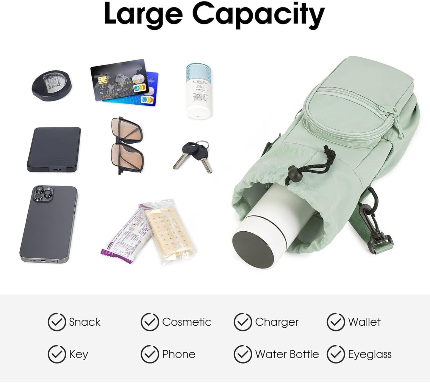 Générique Water Bottle Bag, Insulated Cup Holder, 12,01 x 5 x 4,02 pollici Ampia Capacity Waterproof Organizer, Strap, Outdoor Gear Pouch for Workouts, Hiking, Adventures and Fishing, verde, Se