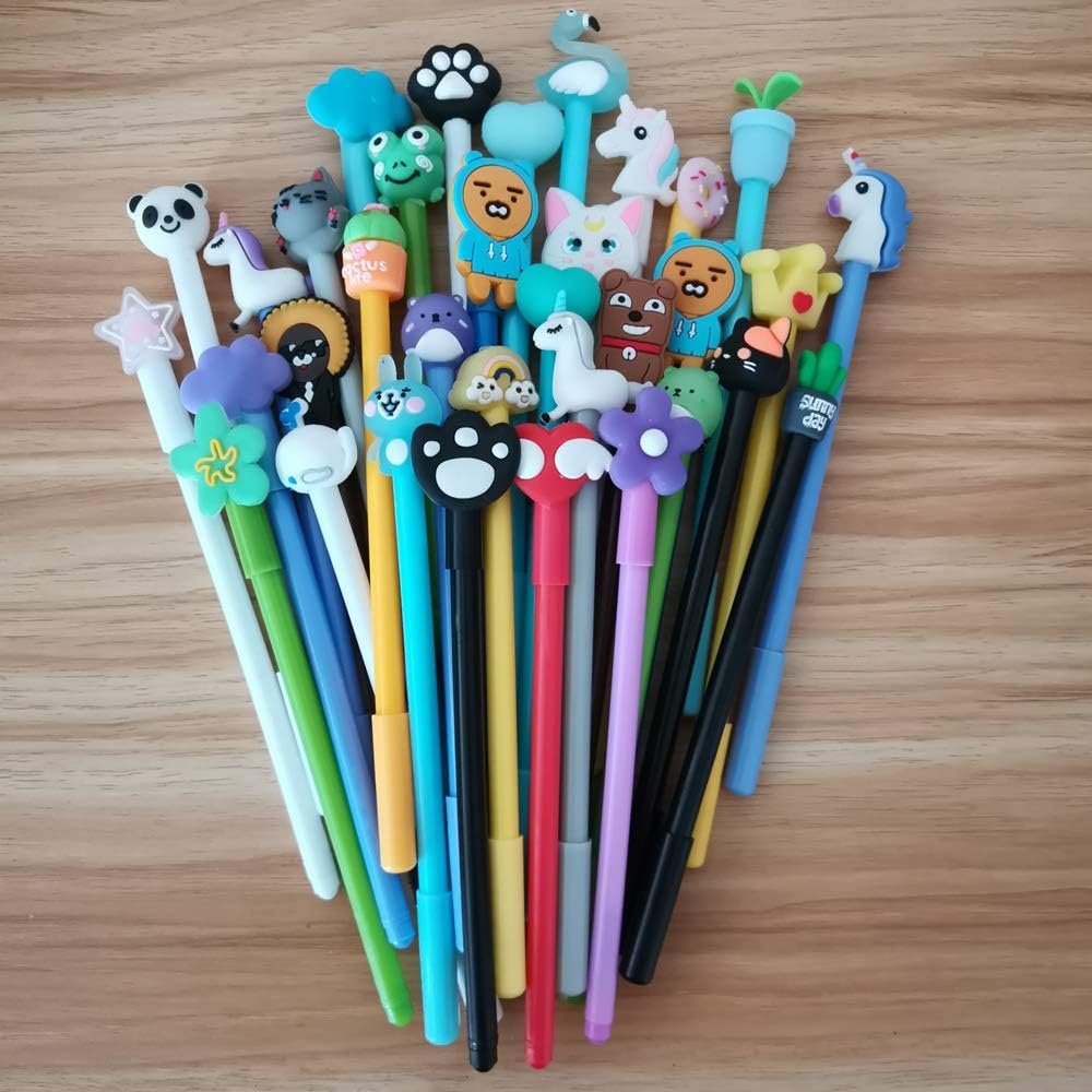 Colorful Kawaii Cute Cartoon Pens Random 20pcs 0.38mm with Pen Bags with Zipper for Girls Women, Great Stationery for School Office Home Use (Value Pack A)