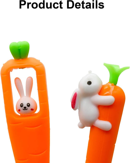 Maydahui 12PCS Cute Easter Bunny Carrot Gel Pens Comfortable Grip Rabbit Carrot Writing Pens Black Ink For Students Teachers Coworkers Shcool Stationery Easter Party Desk Decor