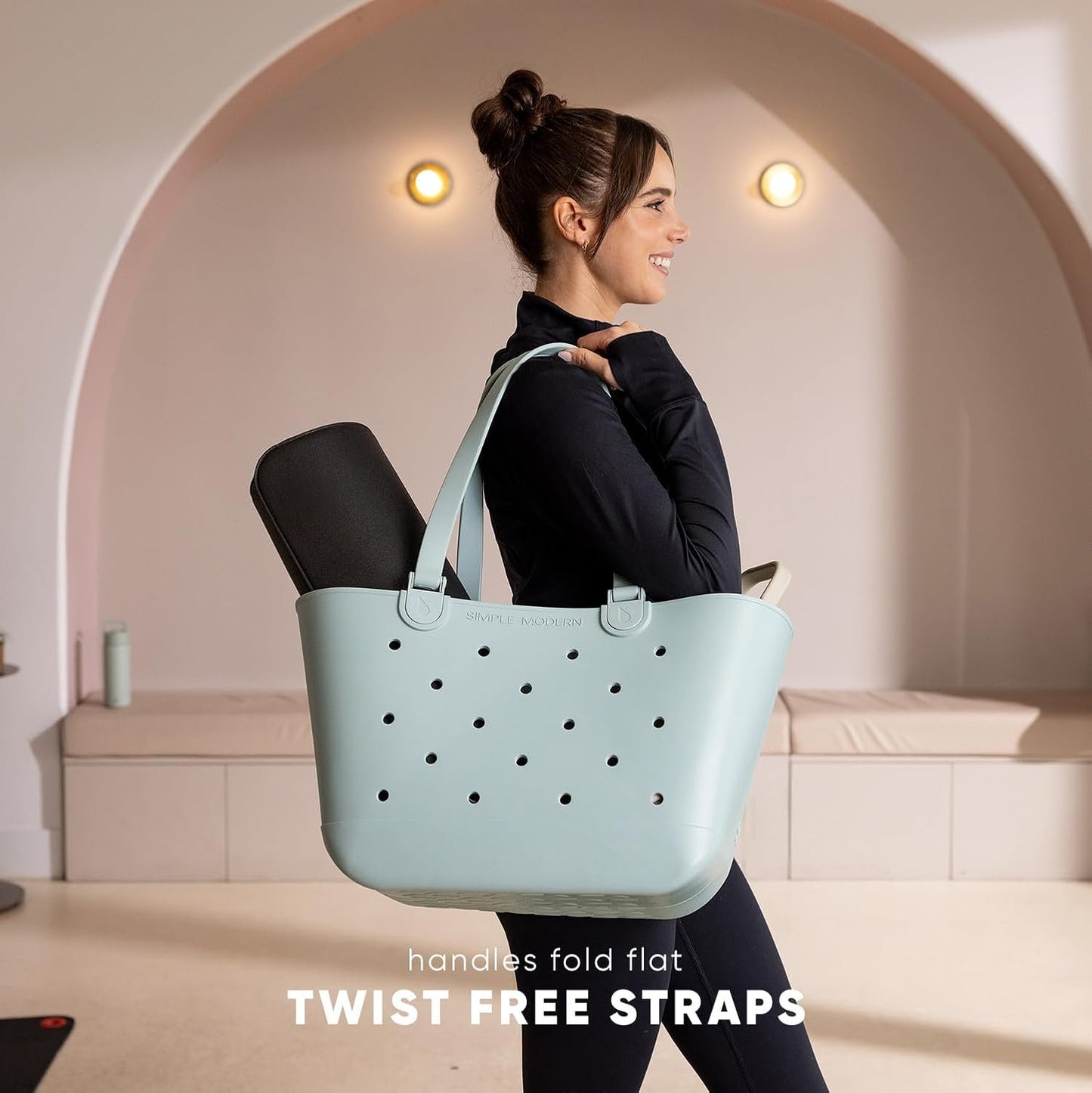 Simple Modern Beach Bag Rubber Tote | Waterproof Large Tote Bag with Zipper Pocket for Pool, Groceries, Sports |Gifts For Women | Getaway Bag Collection | Almond Birch