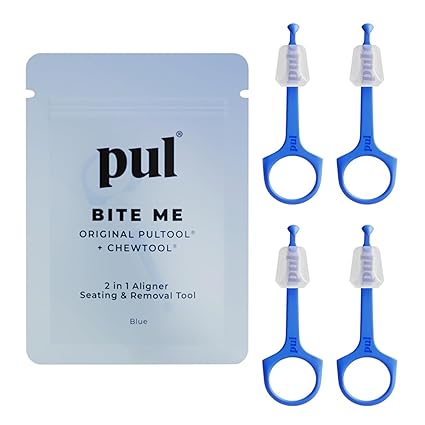 PUL Pack of 4 Reusable 2-in-1 Aligner Seating Chewie & Removal Tool — Compatible with Invisalign, Removable Braces, Retainers, Trays – Easy-to-Use Remover & Chew, Dental & Oral Hygiene Care – Blue