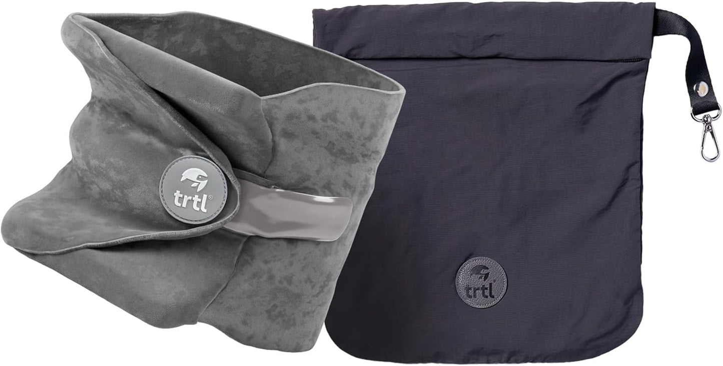 trtl Travel and Airplane Pillow - Real Sleeping Experience on Long Flights - Neck and Shoulder Support - Super-Soft, Lightweight, Easy-to-Carry - Machine-Washable Flight Pillow - Grey