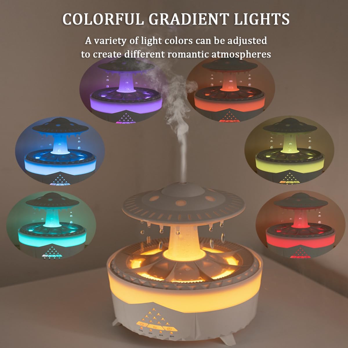 Cloud Rain Humidifier with Remote Control, 7 Colorful Light Raindrop Aroma Diffuser with Water Drop Sound and 3 Gear Timing, Air Humidifiers for Home, Office, Car, Bedroom