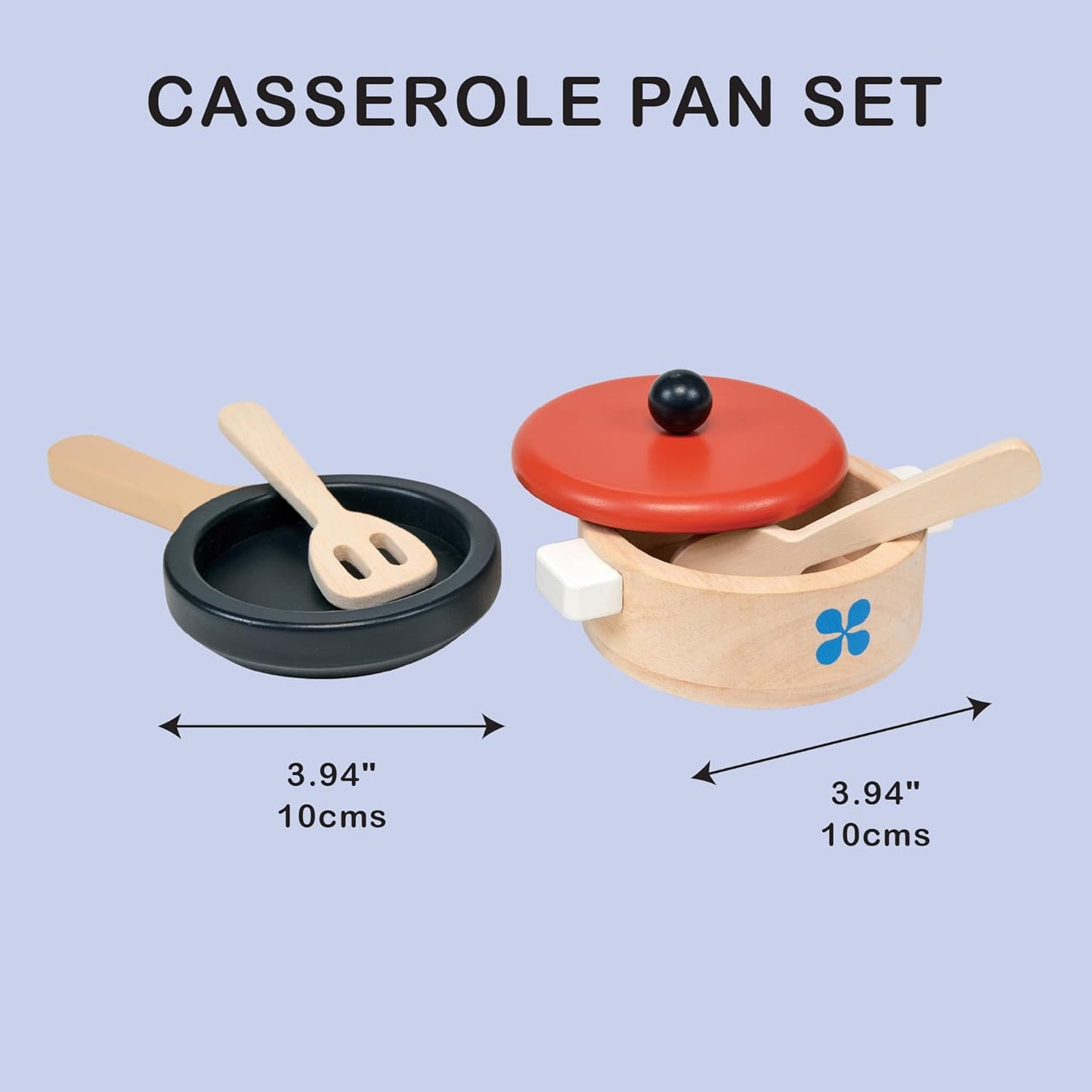 Mentari Wooden Toy Play Kitchen Accessories - Whimsical Toy Kitchen Play Set Featuring Casserole Pot, Pan, & Utensils, Perfect for Creative Storytelling and Immersive Pretend Play! Age 2Y and Up