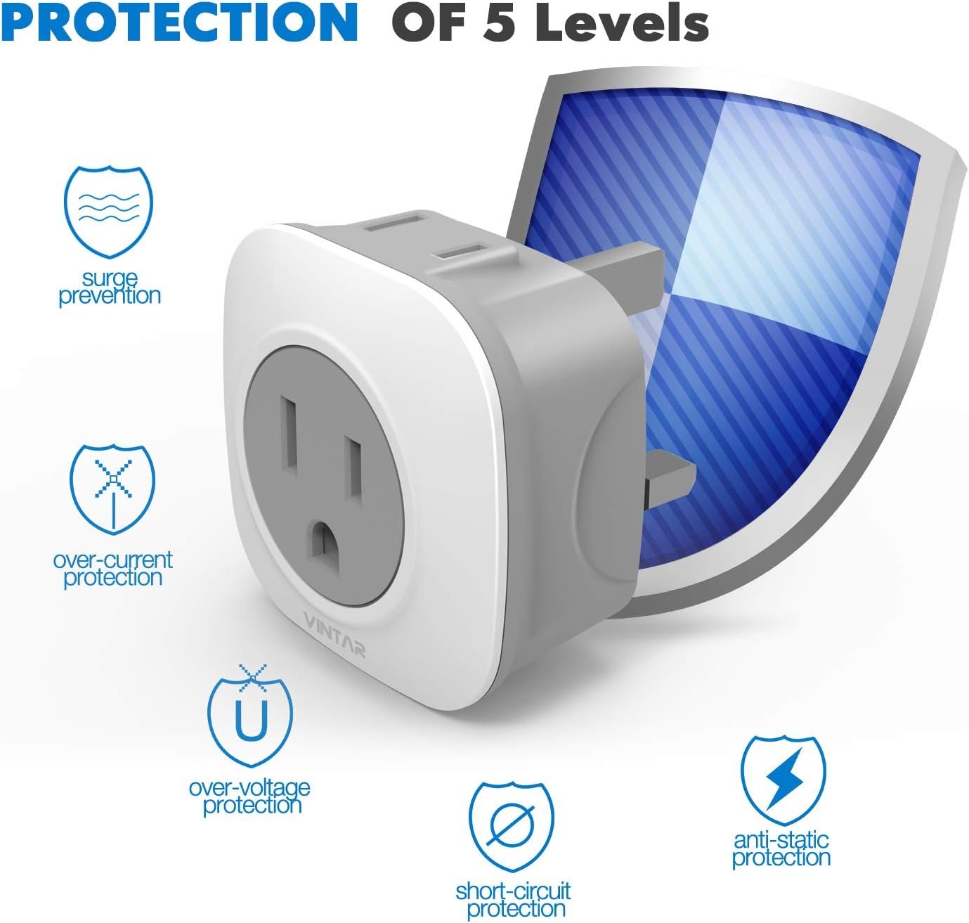 3 Pack UK Ireland Travel Plug Adapter, VINTAR International Power Adaptor with 2 AC Outlets, 2 in 1 Canada to UK Plug Adapter for USA to British England Scotland Irish London Hong Kong (Type G)