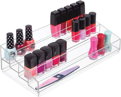 iDesign Clarity Plastic Tiered Organizer for Storage of Cosmetics, Makeup, and Accessories on Vanity, Countertop, or Cabinet, 13" x 6.5" x 3.46", Clear
