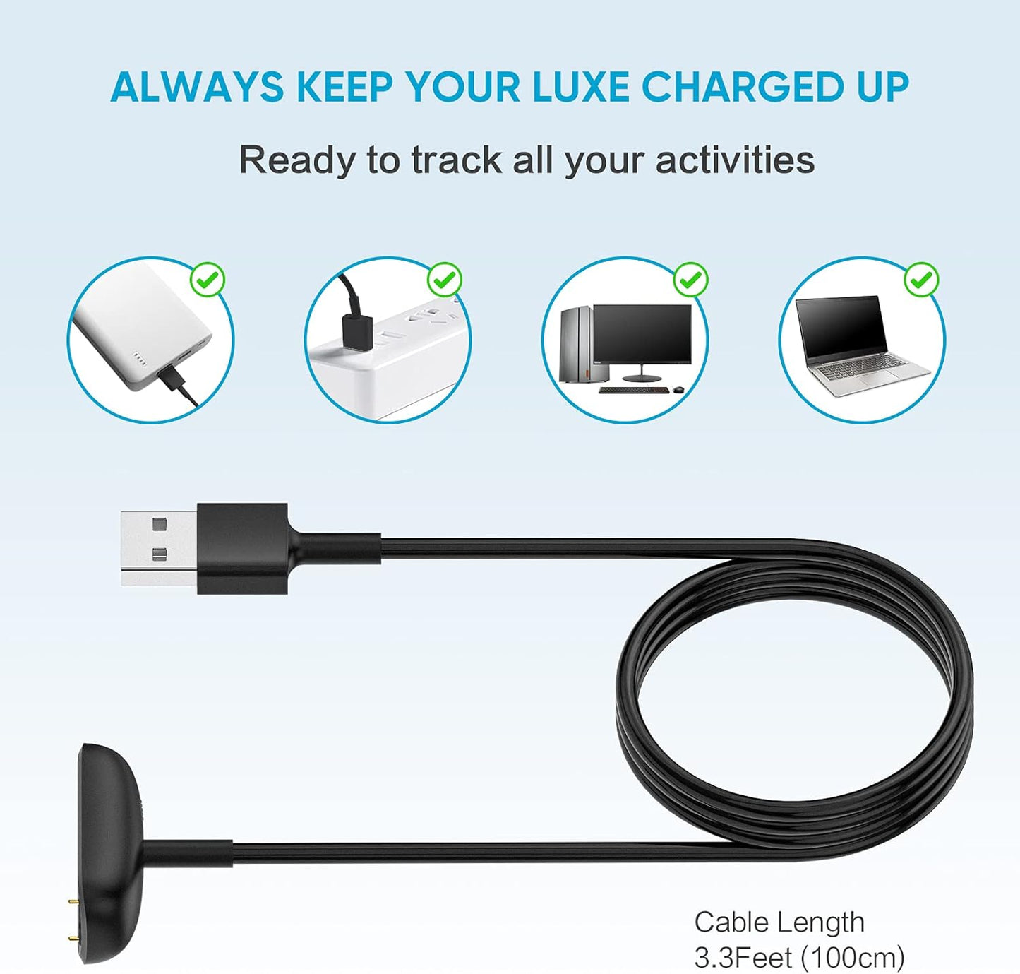 [2-Pack] Charger Cable for Fitbit Luxe, for Fitbit Luxe Charger Fitness Tracker, Replacement Charging Cable Cord Accessory for for Fitbit Luxe and Special Edition (3.3 ft)