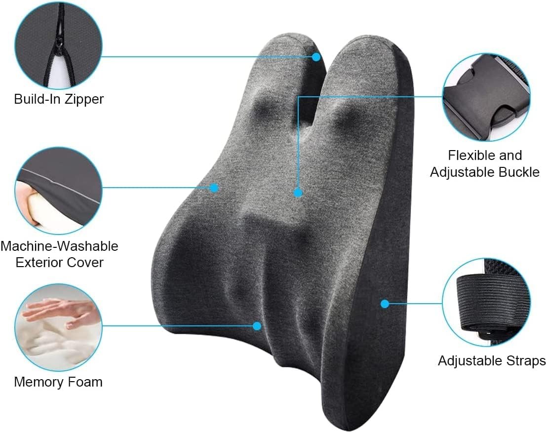 Mofish Lumbar Support Pillow Upgraded Back Support Pillow Memory Foam Back Cushion Backrest with Massage Nodes and Adjustable Strap, Ergonomic Design for Lower Back Pain Relief for Car Home Office