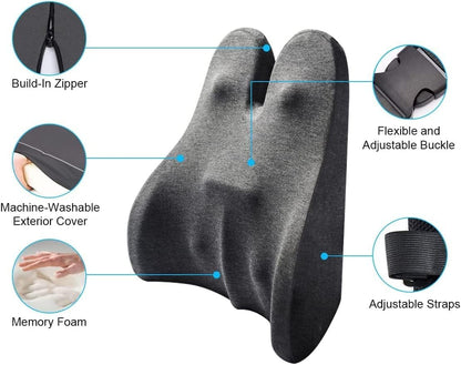 Mofish Lumbar Support Pillow Upgraded Back Support Pillow Memory Foam Back Cushion Backrest with Massage Nodes and Adjustable Strap, Ergonomic Design for Lower Back Pain Relief for Car Home Office