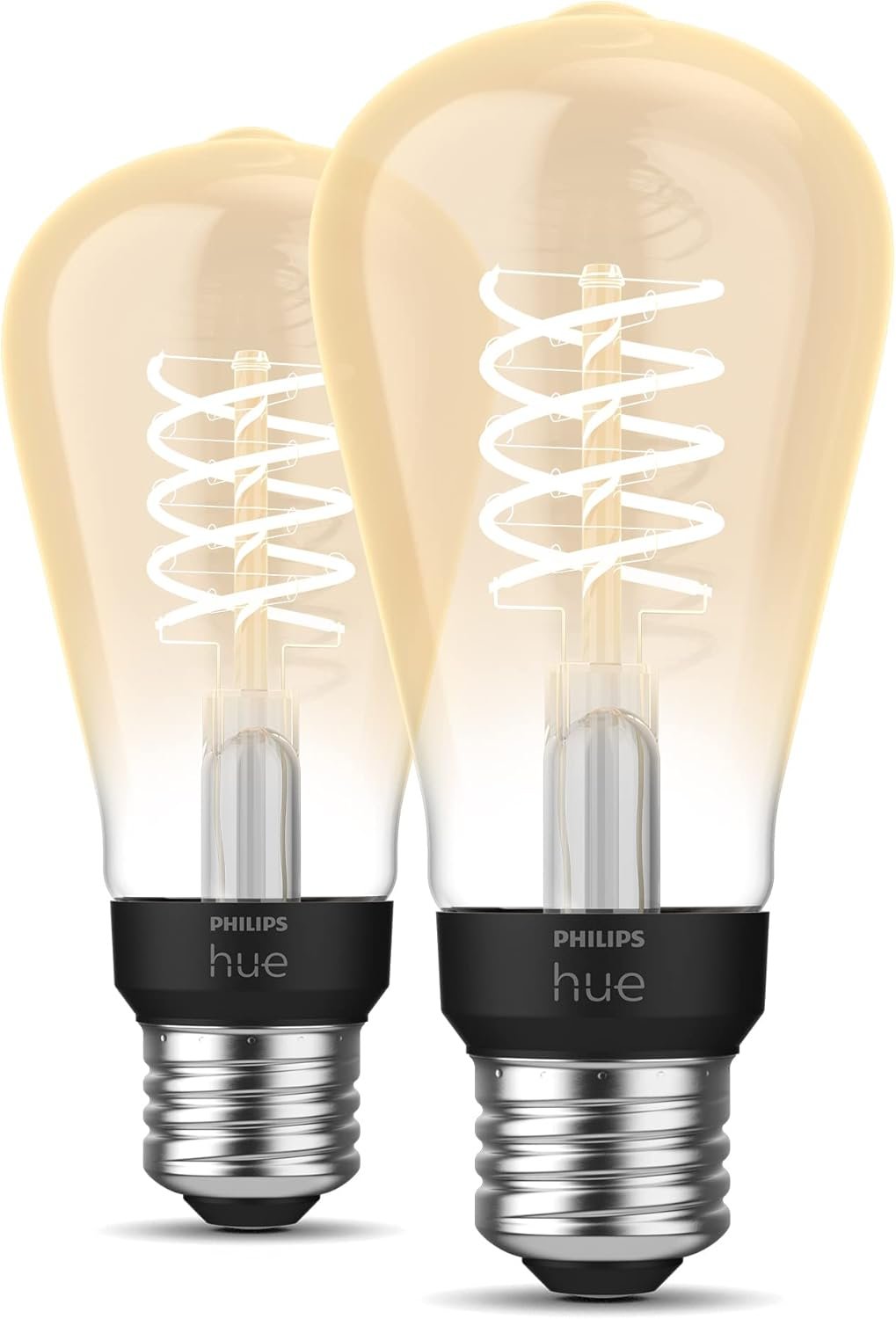 Philips Hue Smart 60W ST19 Filament LED Bulb - Soft Warm White Light - 2 Pack - 550LM - E26 - Indoor - Control with Hue App - Compatible with Alexa, Google Assistant and Apple Homekit.