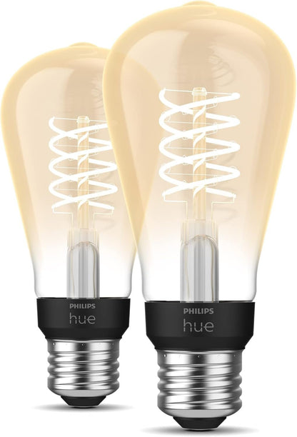 Philips Hue Smart 60W ST19 Filament LED Bulb - Soft Warm White Light - 2 Pack - 550LM - E26 - Indoor - Control with Hue App - Compatible with Alexa, Google Assistant and Apple Homekit.