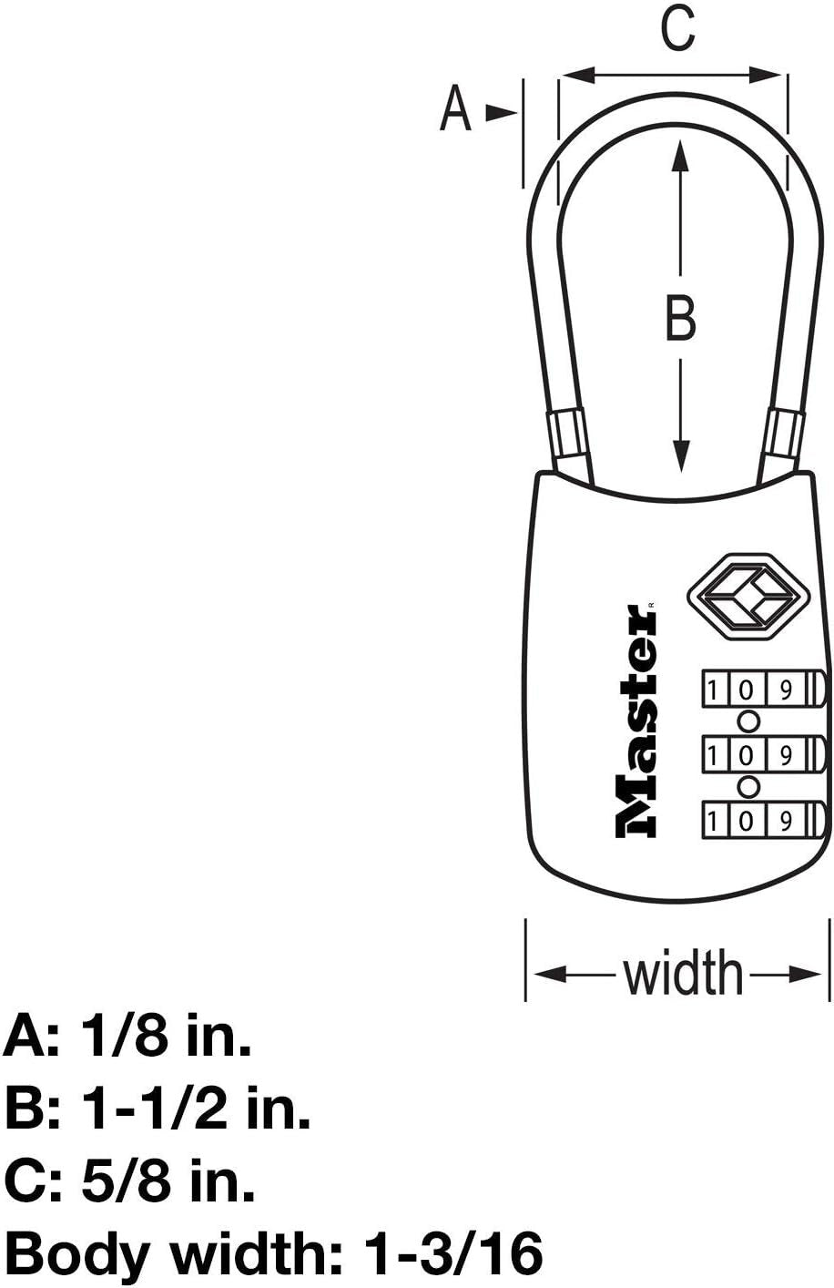 Master Lock TSA Accepted Combination Flex Cable Lock, Keyless with 3 Dial Combination Security, for Baggage, Backpack, Suitcase Lock, Travel Security and Luggage Protection