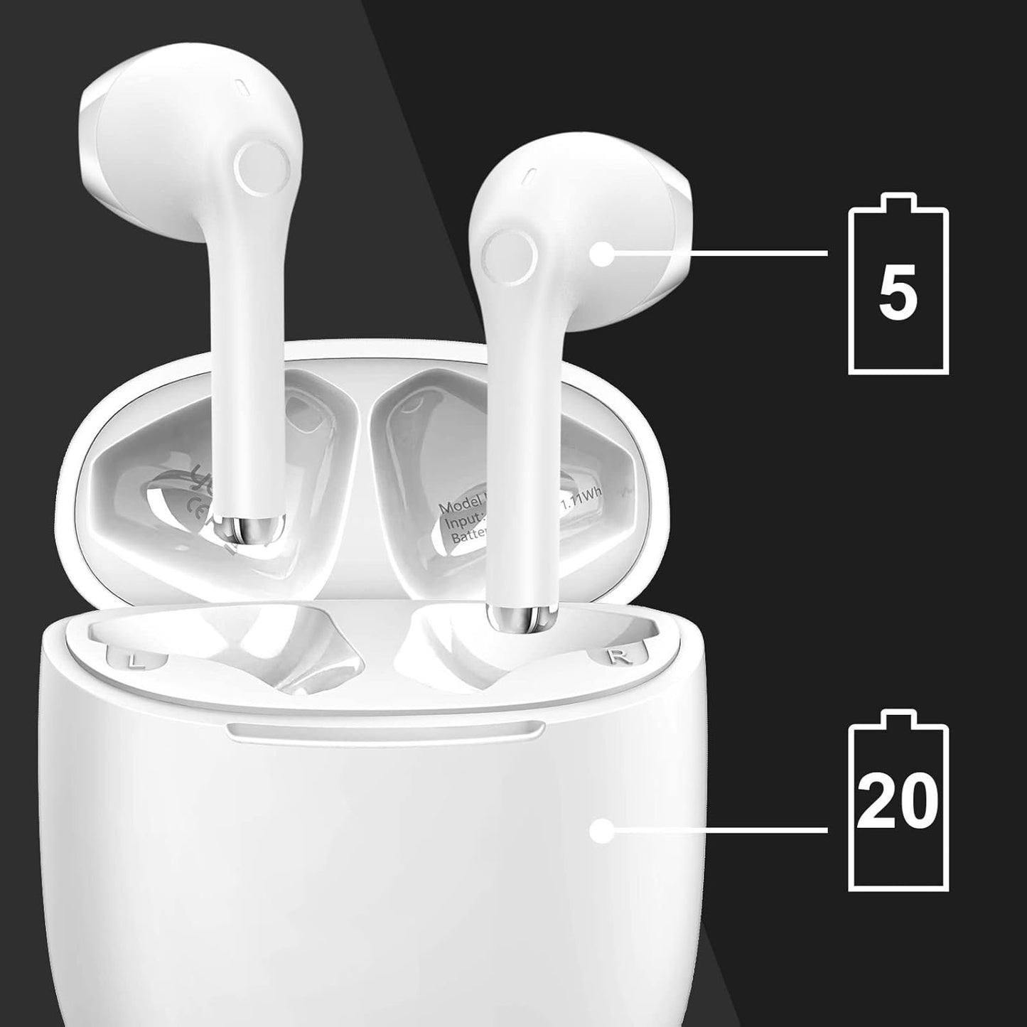 yobola Wireless Earbuds, Bluetooth Earphones, IPX5 Waterproof Wireless Earphones Touch Control, Bluetooth Earbuds 5.1 Built-in Microphone, 25 Hrs with USB-C Charging - White