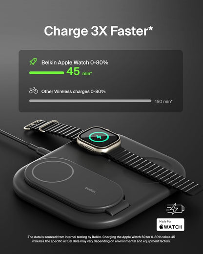 Belkin BoostCharge 3-in-1 Magnetic Foldable Wireless Charger with Qi2 15W Black