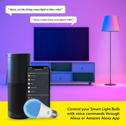 WiFi LED Dimmable Smart Light Bulb (E26) - Ampoule Intelligente - Smart Bulbs Alexa Compatible - Colour Changing, 806 Lumens - Energy Saver for 2.4 GHz Networks No Hub Needed - Warm & Cool White Light