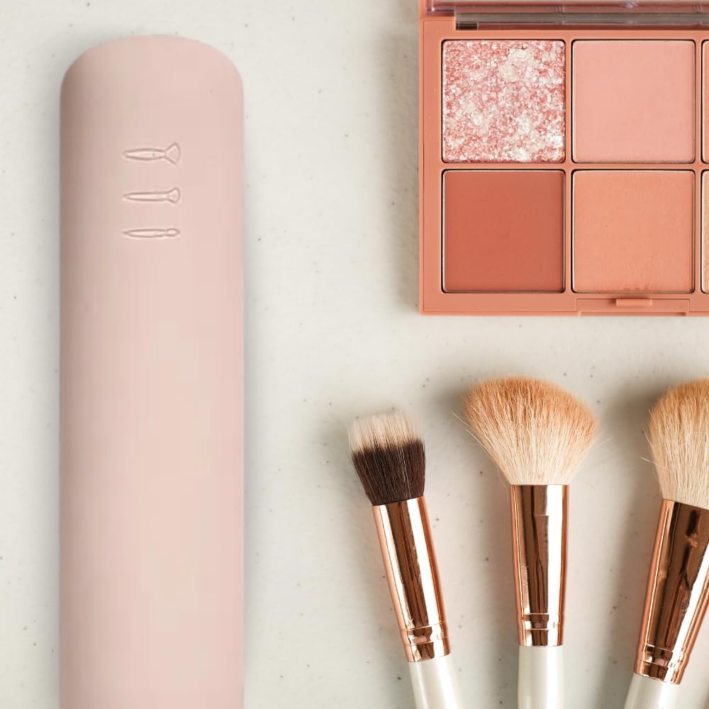 Makeup Brush Case | Brush Holder with Double Magnetic Closure | Make Up Brush Holder for Travel | Makeup Organizer | Silicone Brush Case 20 cm | Colour, pink, Makeup Brush Holder