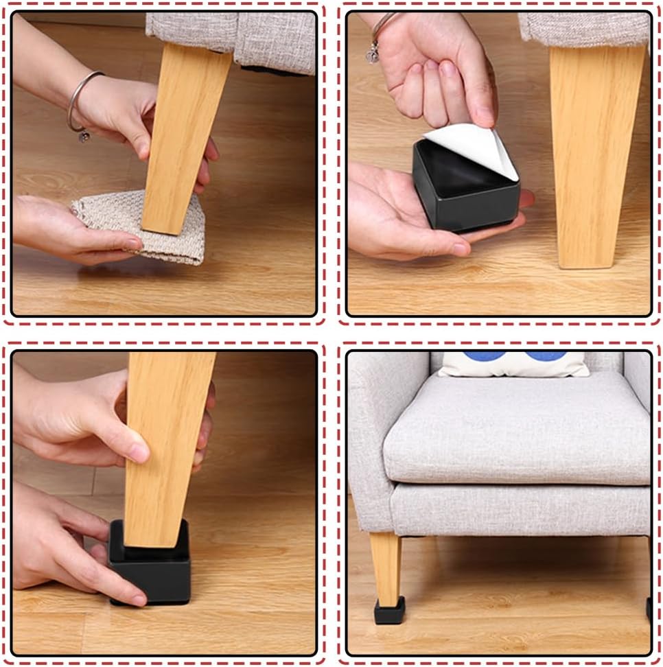 4 Pieces Steel Furniture Riser, Self Adhesive Furniture Risers, 60 x 60 x 50 mm, Bed Riser, Bed Stand, High Furniture Risers, Bed Feet for Chairs, Wardrobes, Beds, Tables, etc.