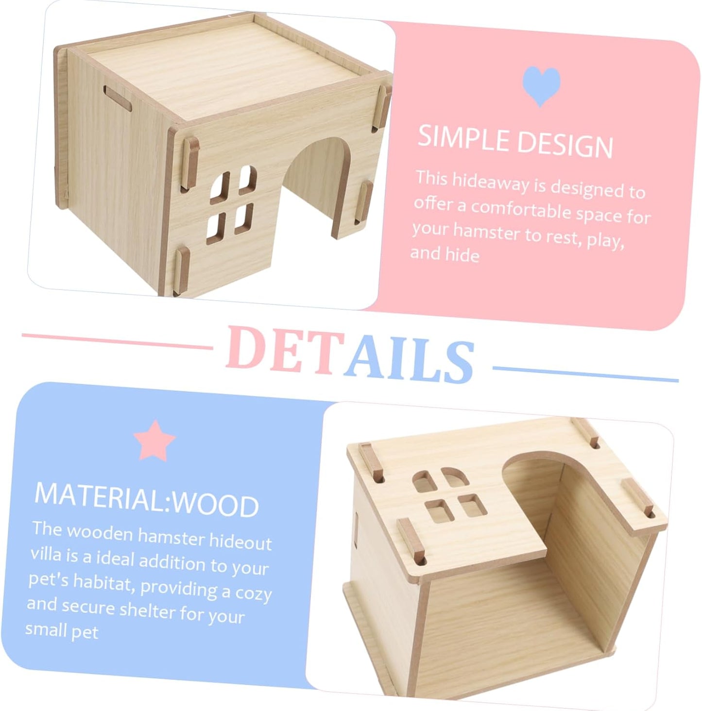 Milisten Cozy Wooden Hideout for Small Pets Multifunctional Hamster House with Feeding and Watering Area Secure Design for Rabbits Guinea Pigs Hedgehogs and Chinchillas