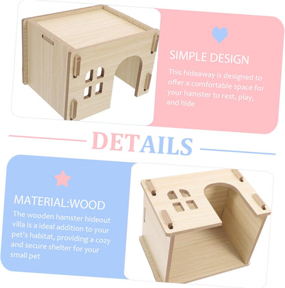 Milisten Cozy Wooden Hideout for Small Pets Multifunctional Hamster House with Feeding and Watering Area Secure Design for Rabbits Guinea Pigs Hedgehogs and Chinchillas