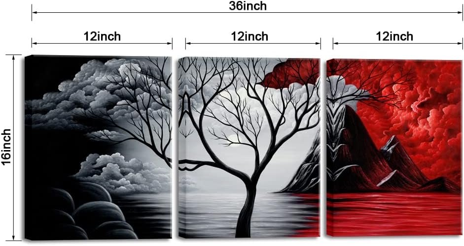 Wieco Art - The Cloud Tree 3 Piece Modern Giclee Canvas Prints Artwork Abstract Seascape Paintings Reproduction Sea Beach Pictures on Canvas Wall Art for Living room Bedroom Home Decorations