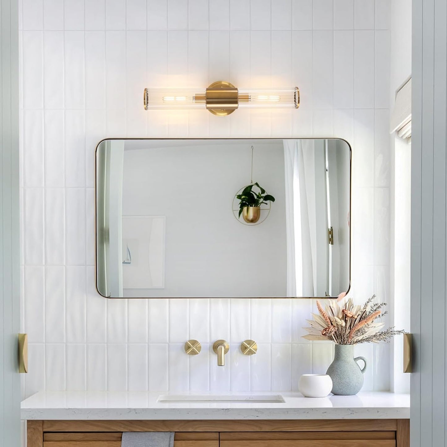 Wall Sconce Brushed Brass Gold Wall Sconces Set of 2 with Stripped Glass Wall Light Sconces Wall Lighting Wall Sconces Lighting Applique Murale Interieur Wall Lamp Luminaire Mural for Bathroom