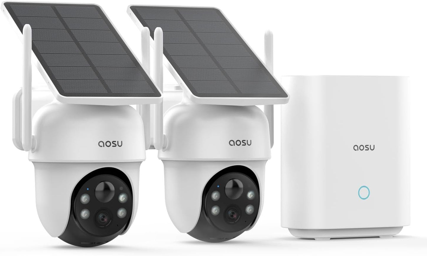 AOSU Security Cameras Outdoor Wireless, 2 Cam-Kit, No Subscription, Solar-Powered, Home Security Cameras System with 360Â° Pan & Tilt, Auto Tracking, 2K Color Night Vision, Easy Setup, 5G & 2.4G WiFi