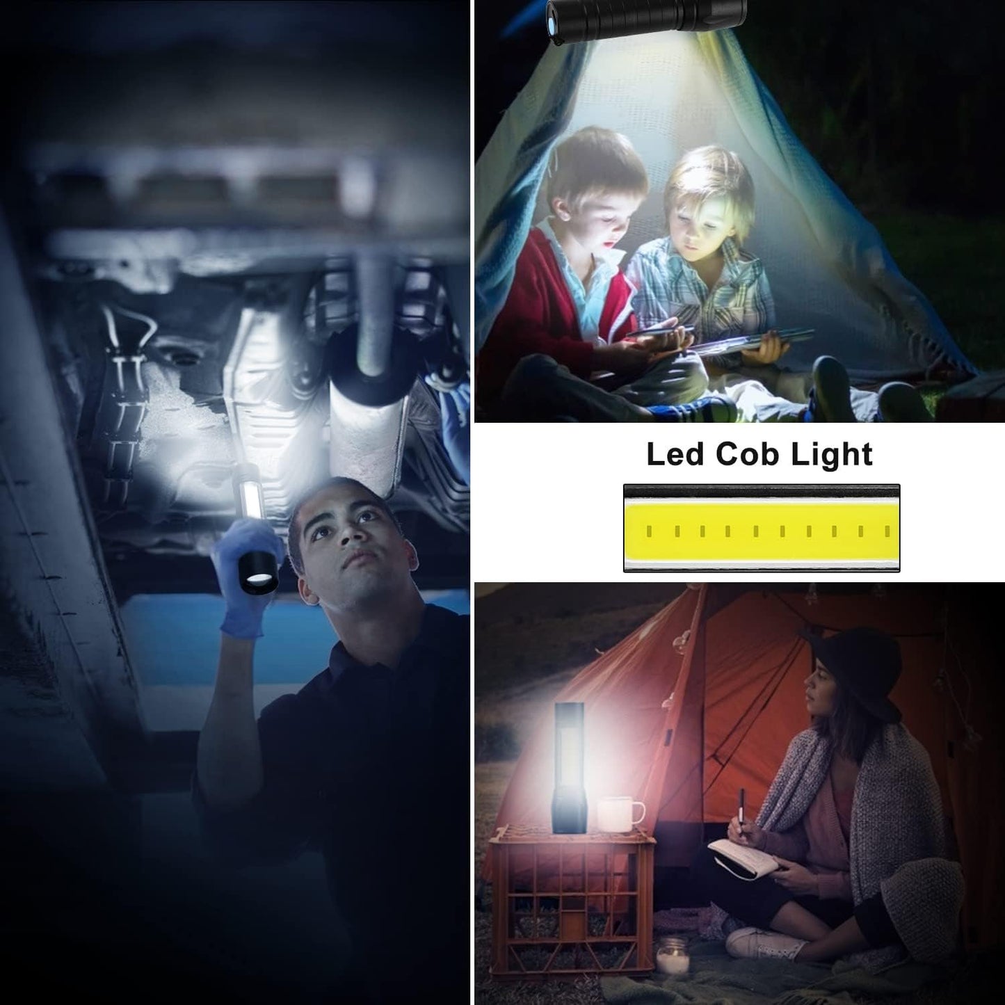 CofunKool LED Flashlight Rechargeable Super Bright Tactical Flash Light with Cob Lamp, Mini Handheld Flashlights Zoomable Water-Resistant 3 Modes for Emergency (3 Pack)