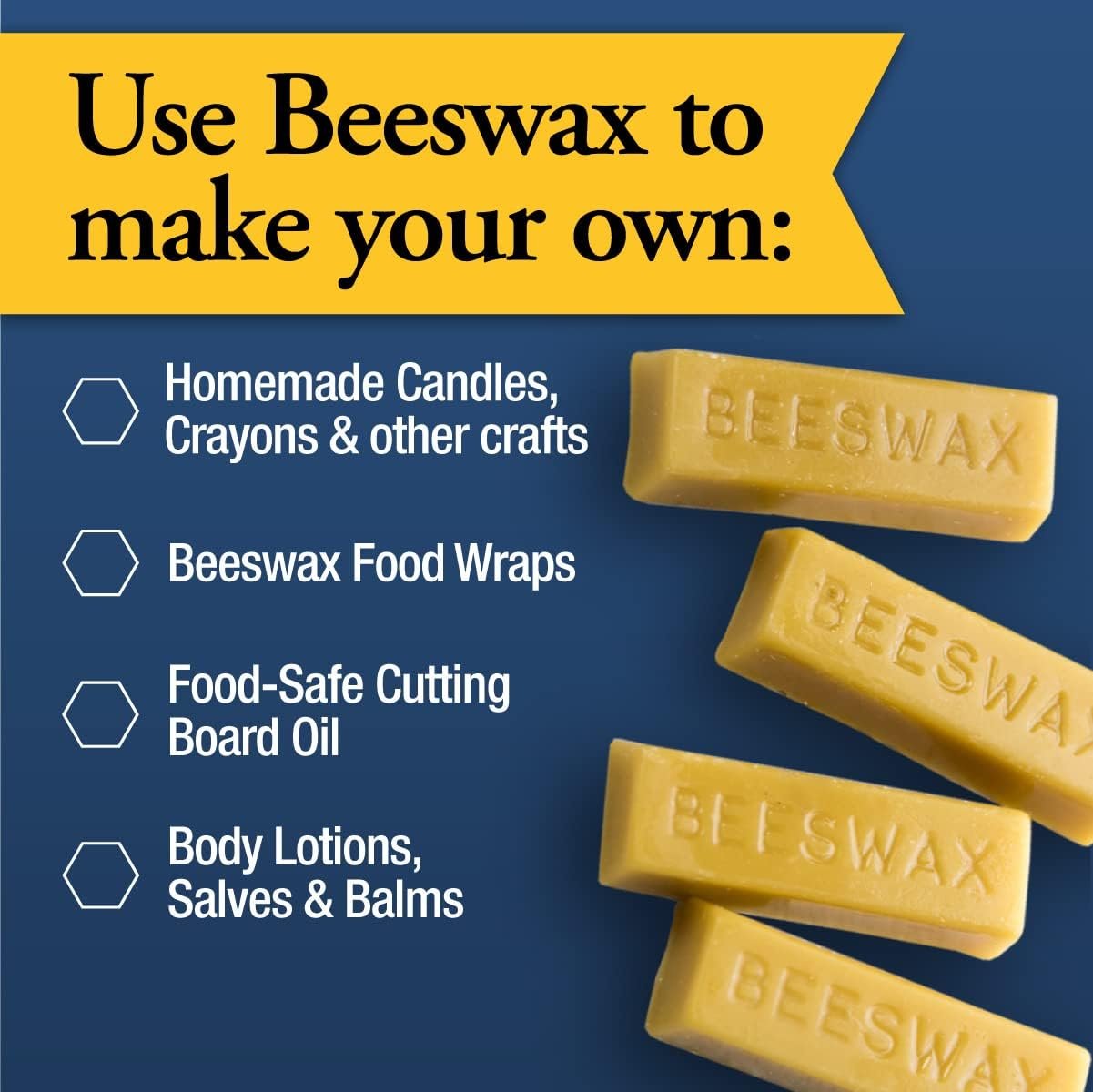 Dutchman’s Gold Canadian Yellow Beeswax Block 454g - Cosmetic-Grade Natural Beeswax for Candle Making, Soap, Crafts, Beauty - Pure Beeswax Bars - Safe and Easy to Melt