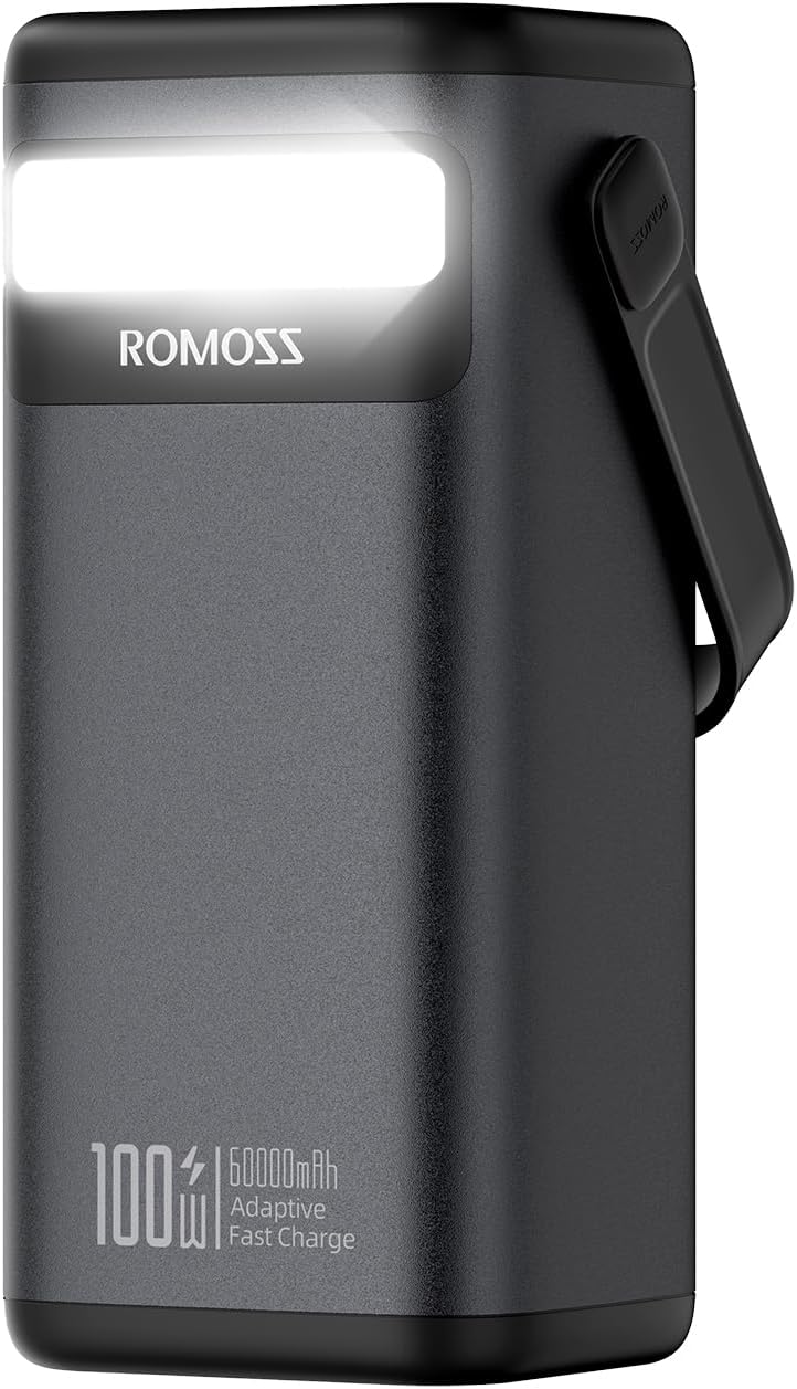 ROMOSS PMT60 60000mAh Two-Way 100W Fast Charge Power Bank, Long Lasting 20V Portable Power Station with Illumination, USB C Portable Charger for Laptop, iPhone, iPad, Samsung, Drone and More Devices