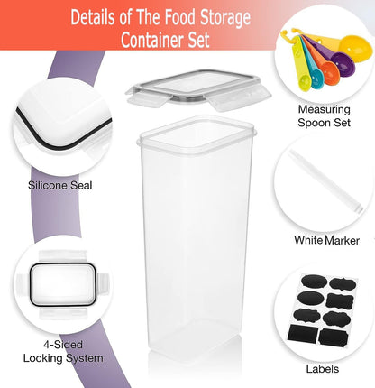 Airtight Food Storage Container Set, Pantry Organization Containers, Plastic Kitchen Storage Canister Sets with Lids, Stackable Food Container Sets for Cereal, Flour, Snack (Set of 8)