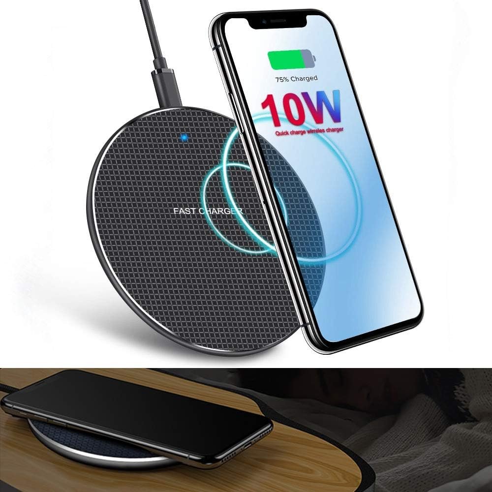 Qi Wireless Charger 10W Fast Wireless Charging Dock Wireless Charging Pad with Anti-Slip Rubber Base Slim Wireless Charger for Android Cell Phone (Black)