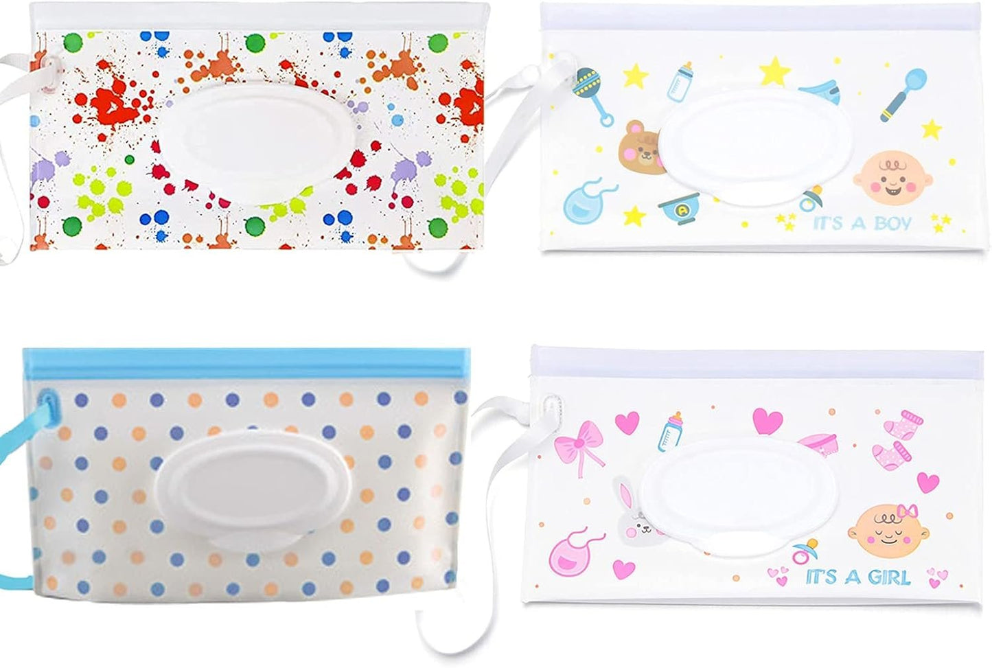Baby Wipes Dispenser, 4 Pack Reusable Baby Wipe Holder Box, Refillable Baby Wipes Container Travel Wet Wipes Case with Reusable Wipes Pouch for Home