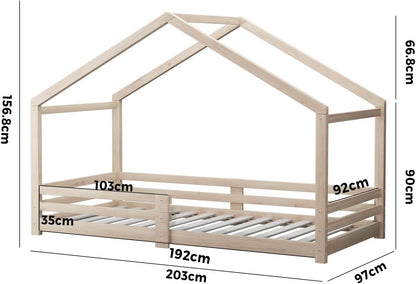 OIKITURE Single Bed Frame Day Beds, Wood Montessori Baby Toddler Kids Toddler Loft Floor Daybed Platform, Wooden Timber Frames Base for Bedroom Room Decor Home Furniture