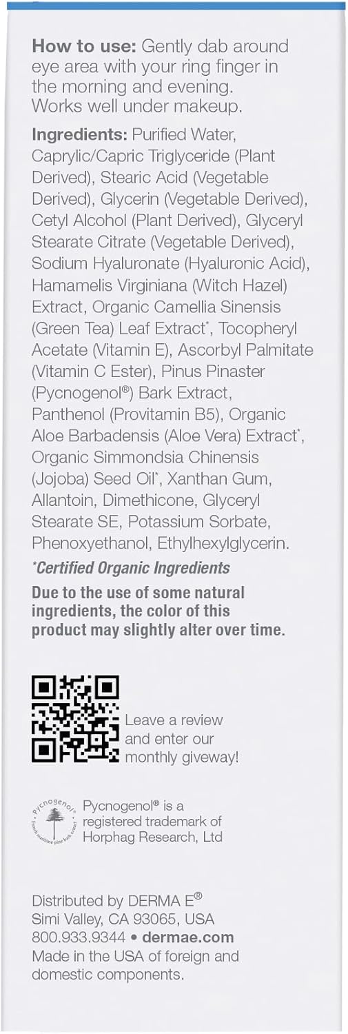 Derma E Hydrating Eye Cream, 14.79 ml, 14 g (Pack of 1)