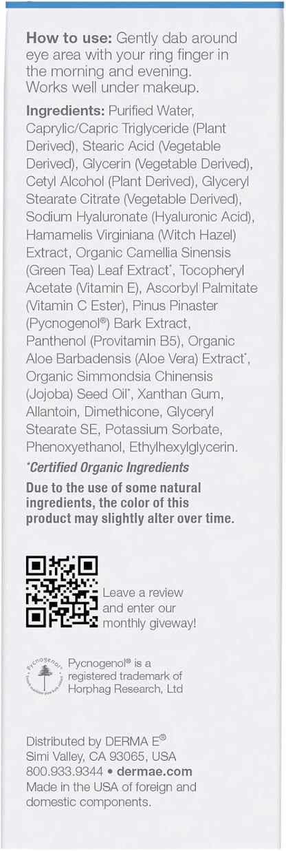 Derma E Hydrating Eye Cream, 14.79 ml, 14 g (Pack of 1)