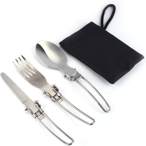 Camping Utensils, Stainless Steel Portable Camping Picnic Folding Cutlery Set with Bag for Outdoor Camping Backpacking Travel Lunch