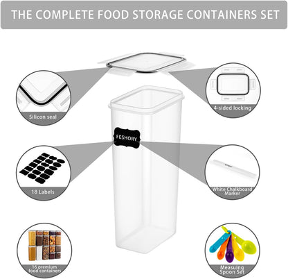 Feshory 16 Pack Airtight Food Storage Containers Set for Kitchen & Organisation - Pantry Storage Organiser, Cereal Storage Containers with 100% Leak-Proof Lids Ideal for Dry and Wet Food