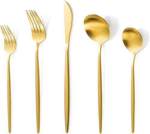 Gold Silverware Set, 20 Piece Gold Stainless Steel Flatware Cutlery Set for 4, Gold Utensil Sets, Dishwasher Safe (Mirror Gold)