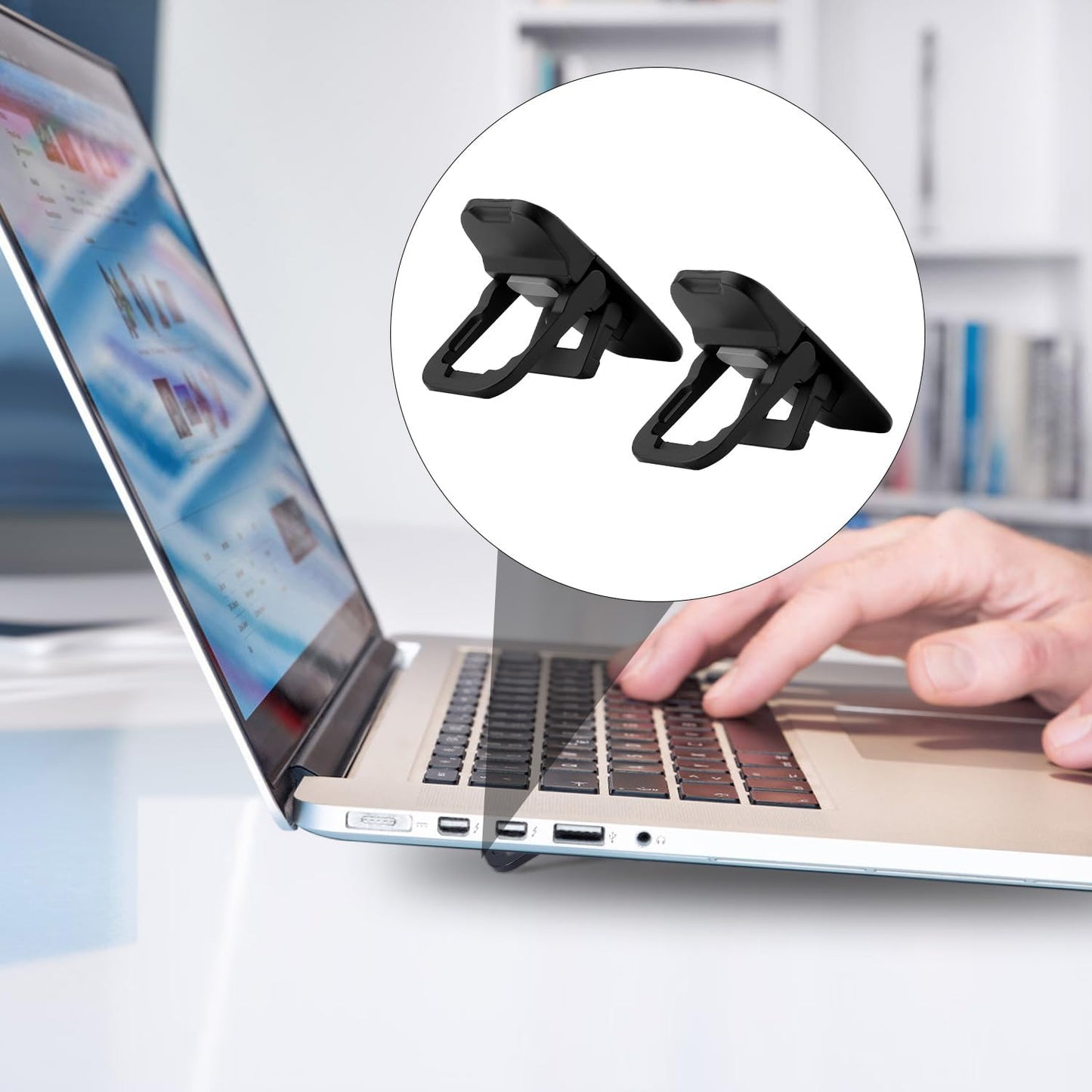 2pcs Flip Computer Keyboard Stand for Desktop, Mini Computer Cooling Stand Invisible Heightened Dual Tilted Adjustable Keyboard Riser Ergonomic Office Desk Accessories for Notebook (Black)