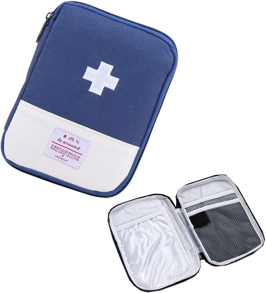 iMapo Portable Mini First Aid Kit, Empty Travel Medicine Bag, Small Medical Organizer Storage Pouch, Pill Drug Package Container for Outdoor Activities Sports Camping Hiking Emergency - Blue