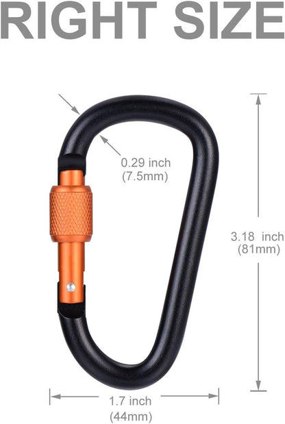 6 Pieces Upgraded D-Ring Locking Carabiner, 3.1" D Shape Keychain Clips for Outdoor, Camping, Hiking, Fishing, Home RV, Travel, 6 Spring-Loaded Gate Hook with 6 Key Rings