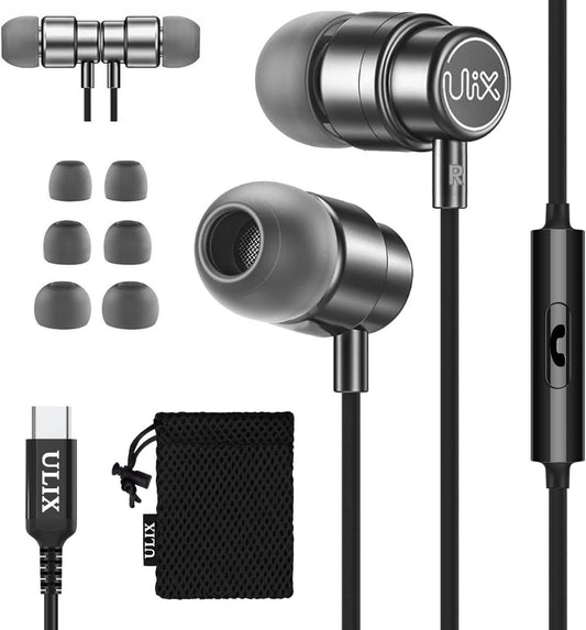 ULIX Rider USB C Headphones, 5 Years Warranty, Magnetic USB-C Earbuds for iPhone 16 15 Pro Max Plus Samsung Galaxy S24 S23 Ultra S22 S21 FE S20 Z Flip 3 Fold 4 A53 A54, USB Type C Earphones - Grey