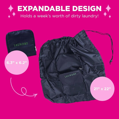 Miamica Foldable Travel Laundry Bag, Lightweight Travel Accessories, Navy & Green, One Size, Laundry Print