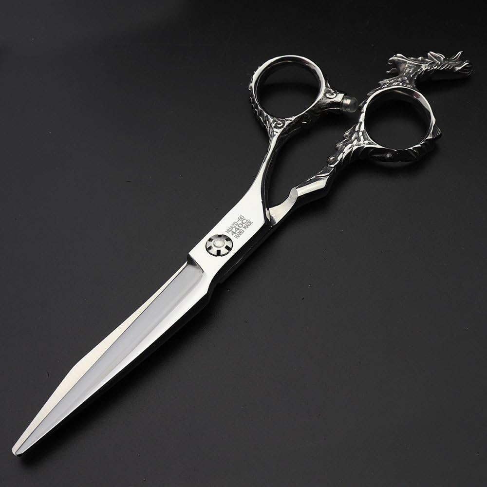 6 Inch Study Hairdressing Styling Scissors Professional Hairdressing Scissors Japan Chinese Dragon Design Shank Scissors Tools(Flat Cut 6 Inch-D)