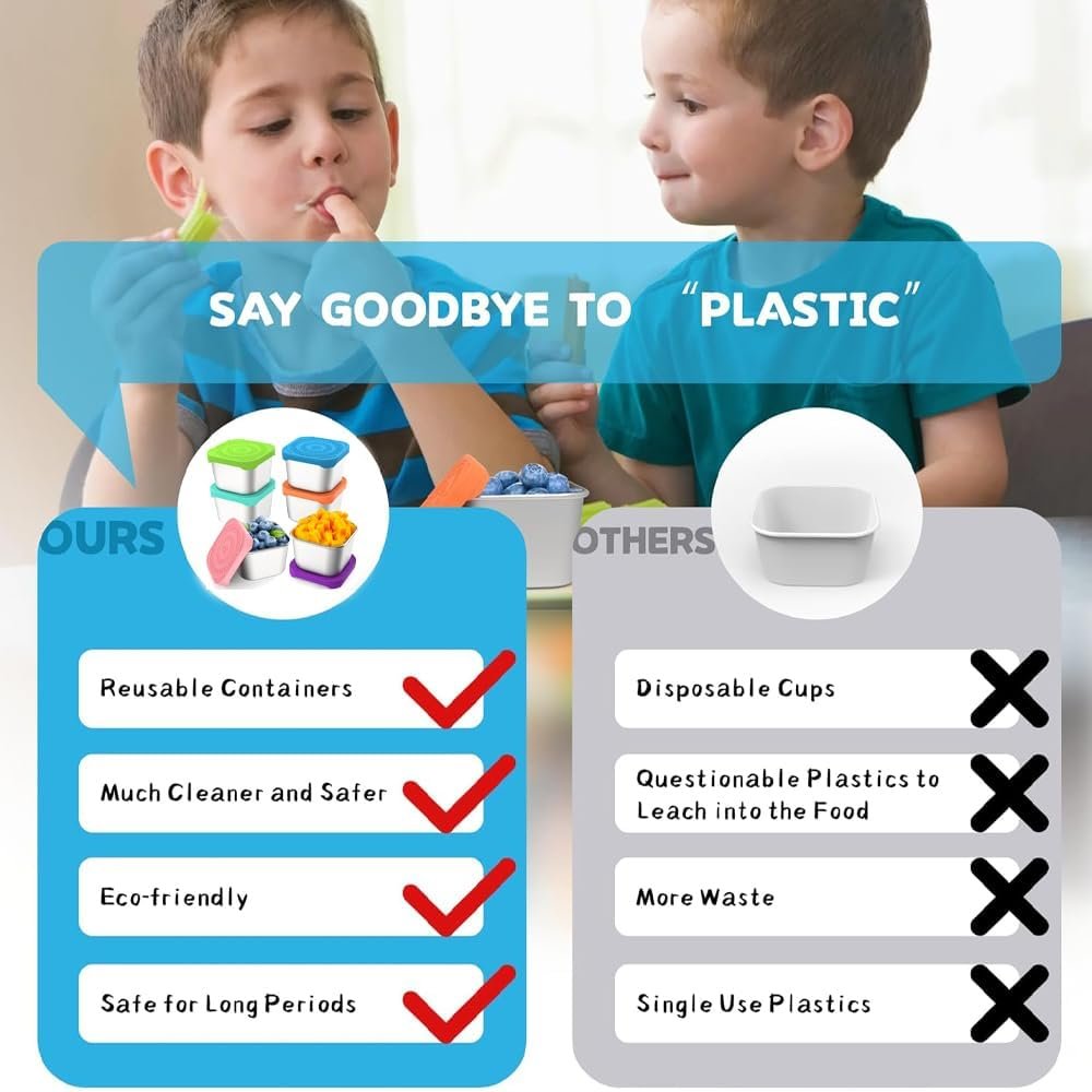 6PACK 6OZ Stainless Steel Snack Containers, Leak Proof Small Food Storage Container with Silicone Lid, Stackable Reusable Small Metal Lunch Bento Boxes Set