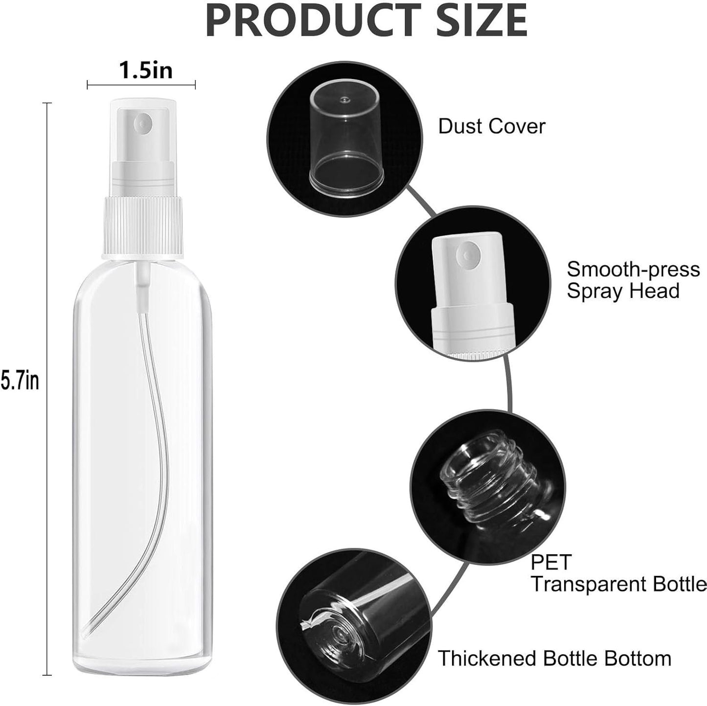 DTDNZKN 4 Pack 3.4 Oz (100ml) Small Spray Bottles, TSA Approved Travel Bottles for Toiletries with Labels - Fine Mist, Refillable, Reusable, Leak Proof