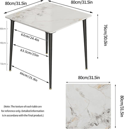 Kitchen Dining Table Square 32 Inch: Modern Sintered Stone Marble Effect Table Top with Tapered Metal Legs 4-Seat Breakfast Table for Dining Room, Restaurant, Living Room Furniture, 32 x 32 x 30 Inch