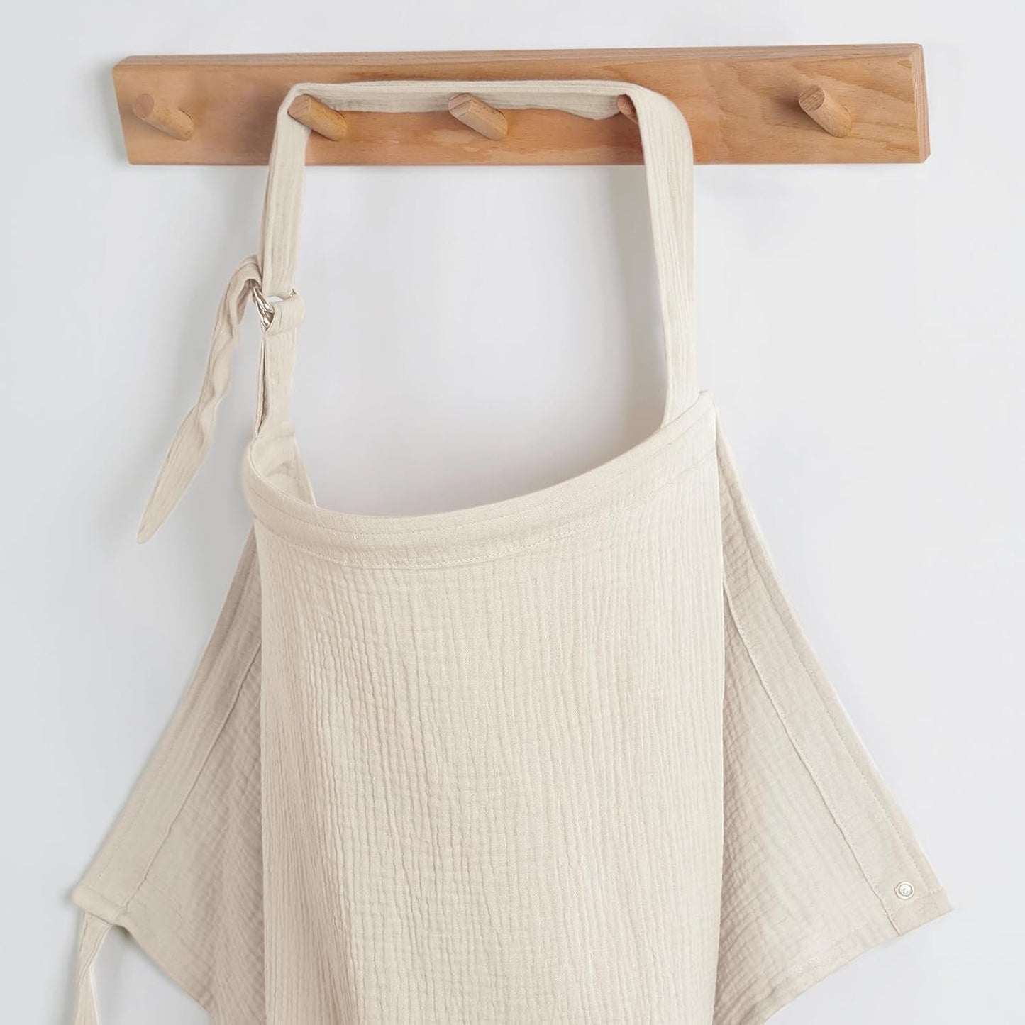 Breathable Muslin Nursing Cover for Breastfeeding, Soft Cotton Multi-Use Breastfeeding Apron with Adjustable Hoop Neckline, Portable Storage Pocket Windproof Straps