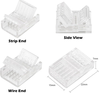 HOMELYLIFE 5 Pin LED Strip Connectors 12mm Solderless 10 Pcs with 16.4ft Extension Cable 5 Conductor for Waterproof or Non-Waterproof 12mm Wide RGBW RGBWW LED Strip Lights